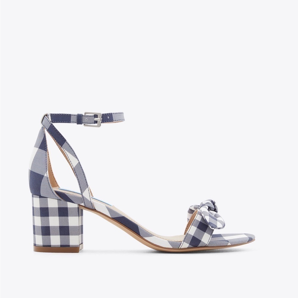 🆕Draper James Preston Block Heel Ankle Strap Sandals Nassau Navy White Gingham - Picture 9 of 9